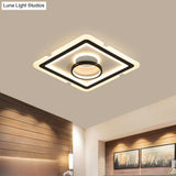 Sleek Black Square Flush Led Ceiling Light Fixture Ideal For Dining Room 16’/19.5’ Wide
