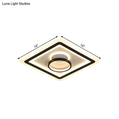 Sleek Black Square Flush Led Ceiling Light Fixture Ideal For Dining Room 16’/19.5’ Wide