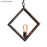 Sleek Black Suspension Light: Industrial Metal Square Frame With Bare Bulb Design – Ceiling