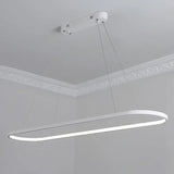 Sleek Black & White Ellipse Hanging Lamp - Simplicity 27/35.5 L Led Island Light Fixture For Dining