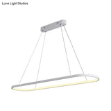 Sleek Black & White Ellipse Hanging Lamp - Simplicity 27/35.5 L Led Island Light Fixture For Dining