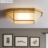 Sleek Brass Flush Mount Ceiling Lamp With Geometric Design - 2 - Light Fixture For Balcony