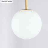 Sleek Brass Semi Flush Ceiling Light With White Glass - 1 Head Simple Style Fixture For Spherical