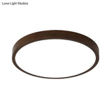 Sleek Brown Round Ceiling Flush Light - 12/16/19.5 Wide Nordic Led Wooden Flushmount In