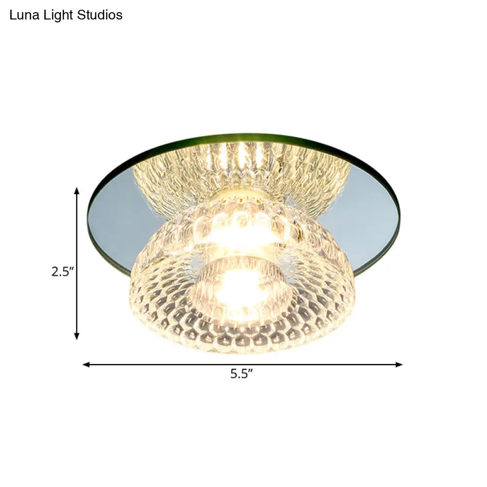 Sleek Chrome Crystal Led Flush Light With Mini Flower Bowl Design Perfect For Ceiling Mount Mirror