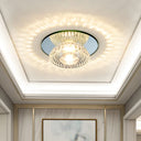 Sleek Chrome Crystal Led Flush Light With Mini Flower Bowl Design Perfect For Ceiling Mount Mirror