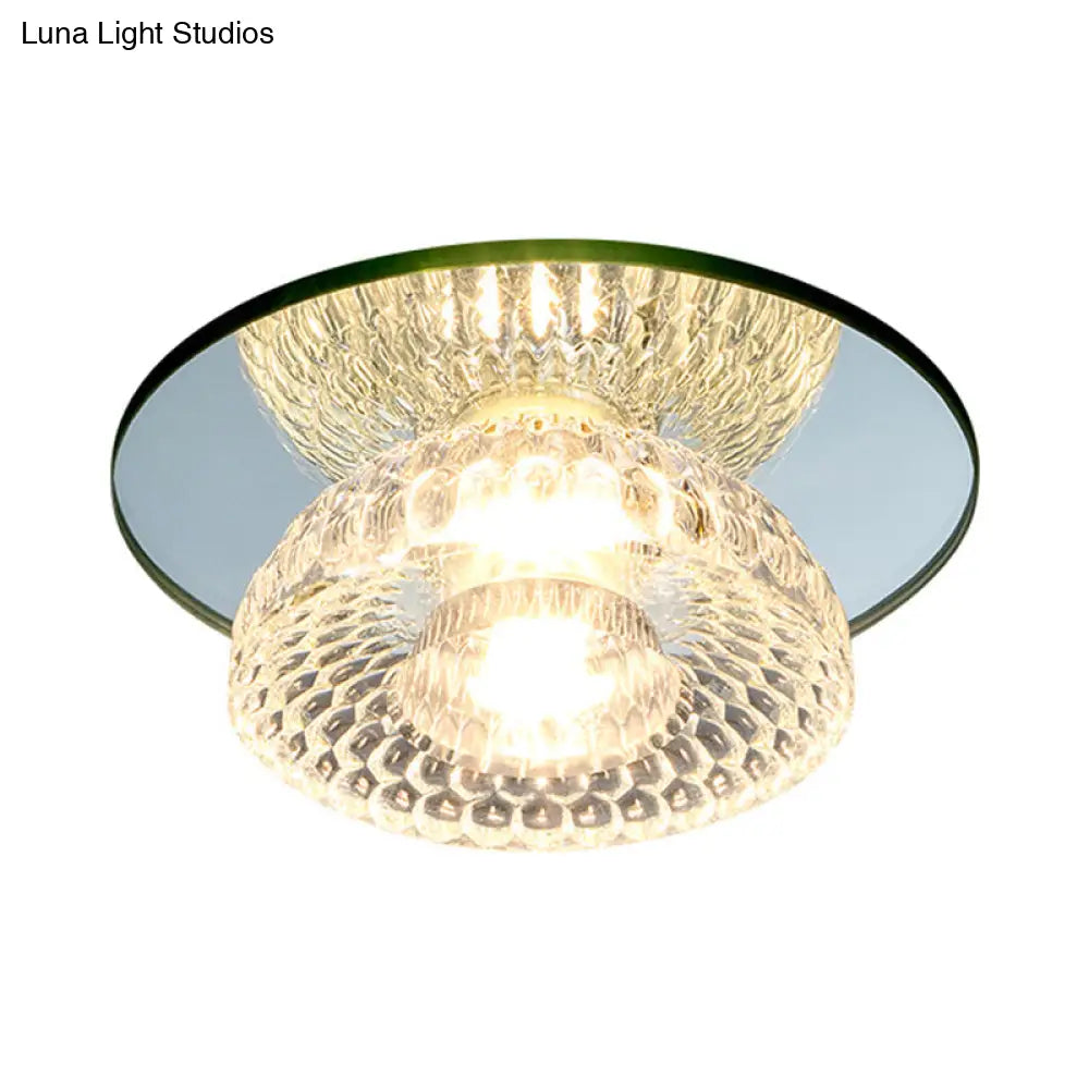 Sleek Chrome Crystal Led Flush Light With Mini Flower Bowl Design Perfect For Ceiling Mount Mirror