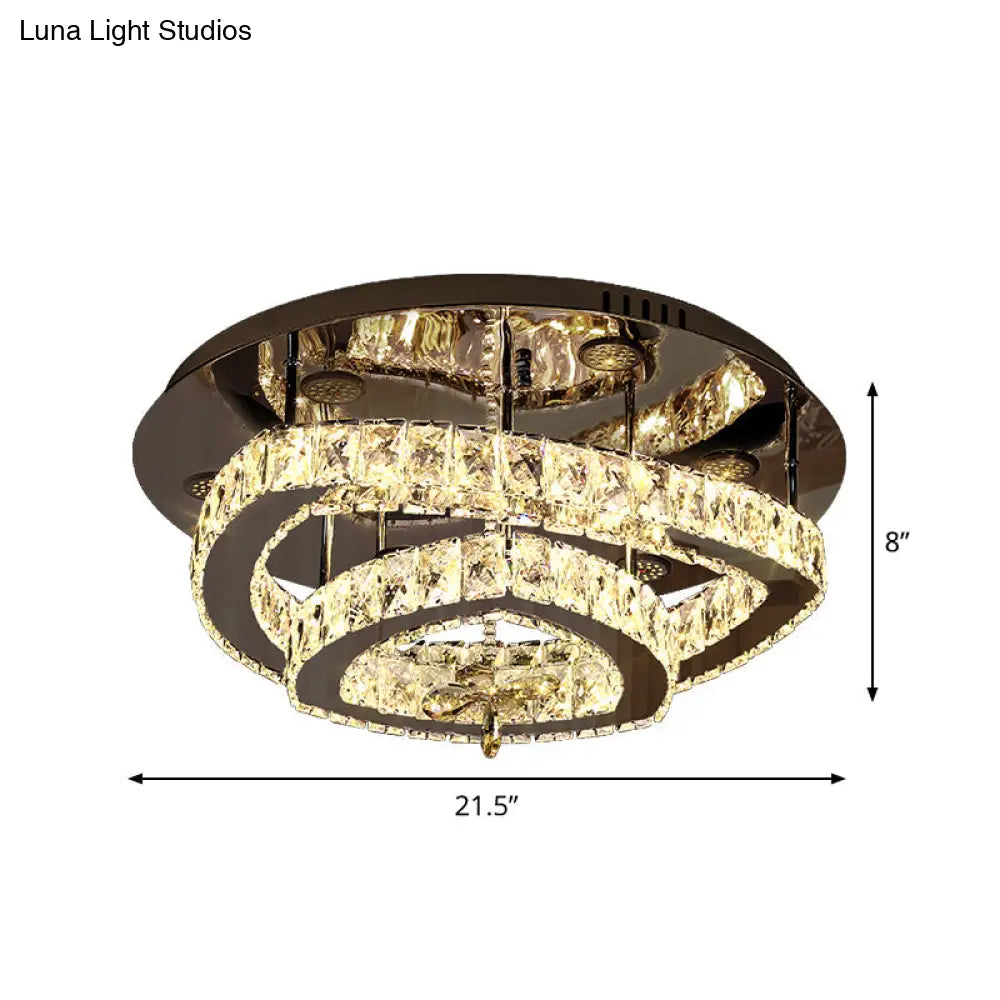 Sleek Chrome Geometric Ceiling Flushlight With Crystal Rectangle Shade - Minimalist Design
