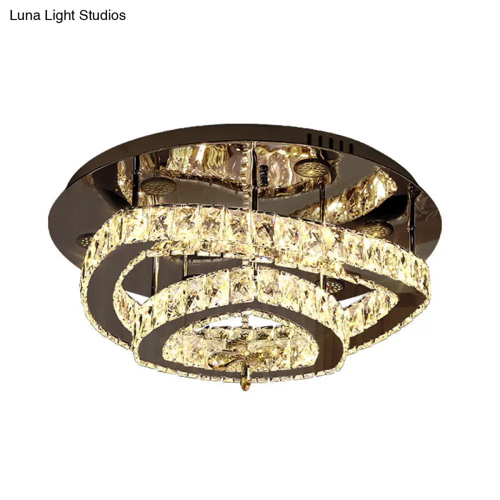 Sleek Chrome Geometric Ceiling Flushlight With Crystal Rectangle Shade - Minimalist Design