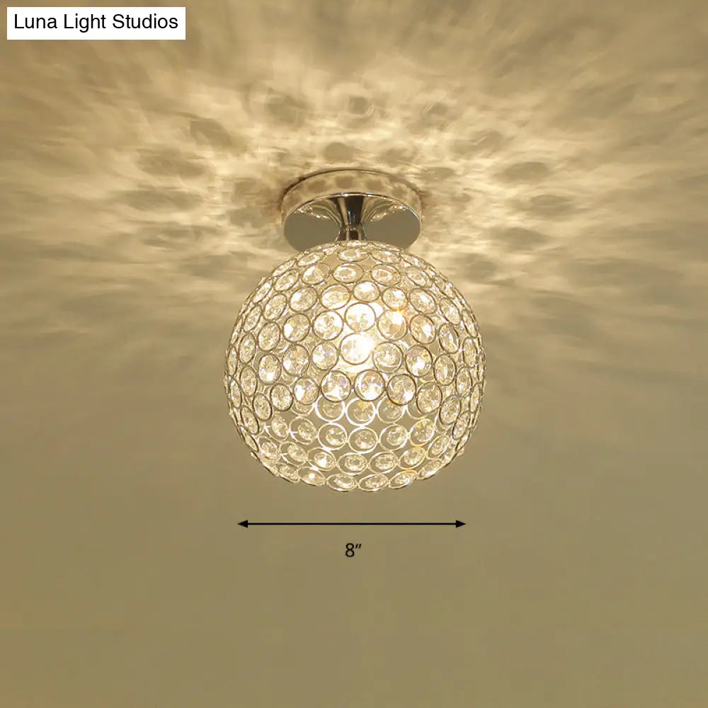 Sleek Chrome Globe Ceiling Mounted Light Fixture: Elegant 1 - Head K9 Crystal Semi Flush