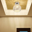 Sleek Chrome Globe Ceiling Mounted Light Fixture: Elegant 1 - Head K9 Crystal Semi Flush