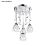 Sleek Chrome Semi Flush Light Fixture With Lotus Crystal Shade - Perfect For Modern Dining Rooms
