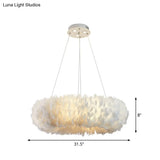 Sleek Circular Feather Suspension Pendant Light 19.5/27.5/31.5 Wide 8 Bulbs White Hanging Lamp
