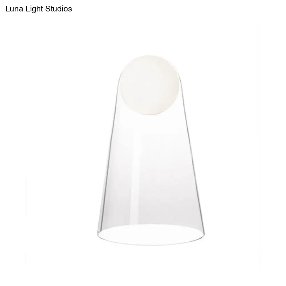 Sleek Clear Glass Led Bedside Night Lamp With Modo Shade Inside - Minimalist Conical Table Light