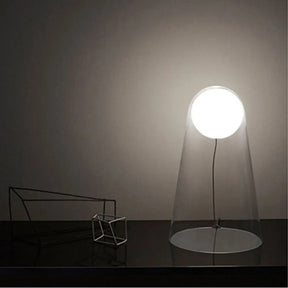 Sleek Clear Glass Led Bedside Night Lamp With Modo Shade Inside - Minimalist Conical Table Light