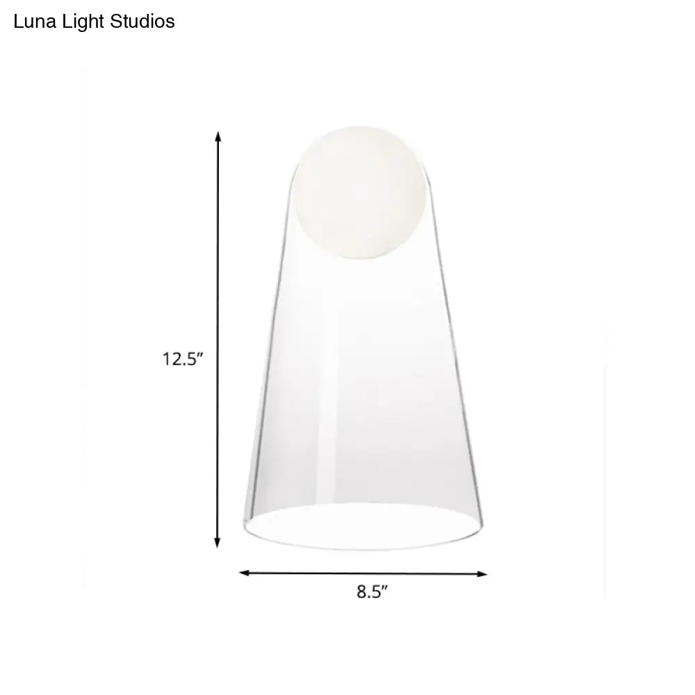 Sleek Clear Glass Led Bedside Night Lamp With Modo Shade Inside - Minimalist Conical Table Light