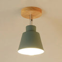 Sleek Conic Bedroom Pendant Light: Contemporary Metal Gray/Pink Ceiling Lighting With Wooden Canopy