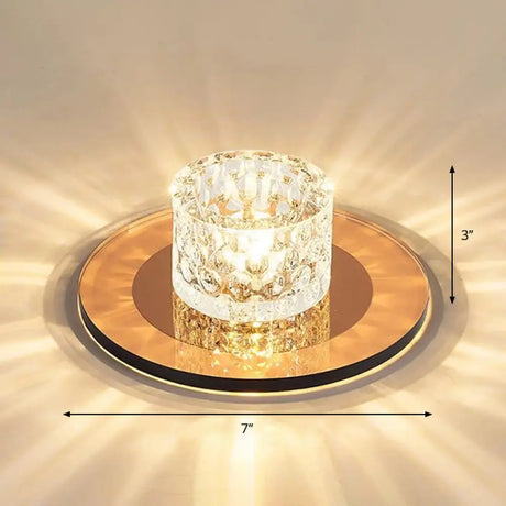 Sleek Crystal Cylinder Led Flush Mount Spotlight For Hallway Lighting Tan / Warm
