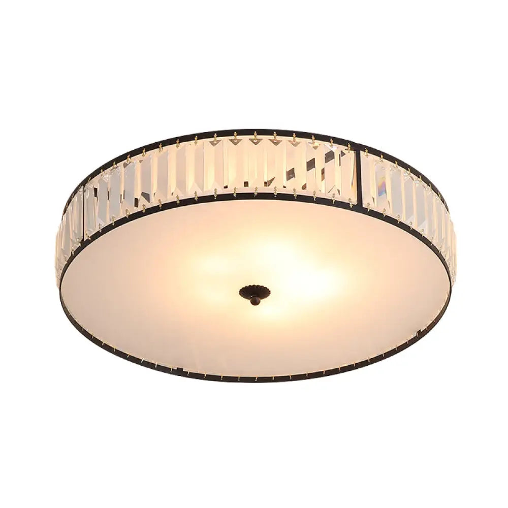 Sleek Crystal Drum Ceiling Mount Light Fixture - 14/21.5 W White 3/5 Lights Ideal For Bedroom