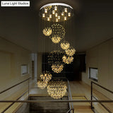 Sleek Crystal Gold Cluster Pendant Light With Modern Led 13 Heads Spiral Design For Hanging Ceiling