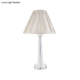 Sleek Crystal Task Lamp With Wide Flare Simplicity Fabric Beige Nightstand Light For Bedside