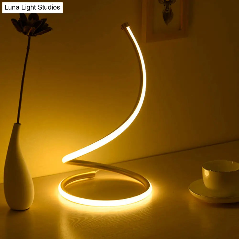 Sleek Curve Led Table Lamp For Living Room Nightstand - Simplicity Style Metallic Finish