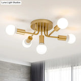 Sleek Curved Arm Semi Flush Mount Ceiling Light With 5 Metal Lights In Black/Gold