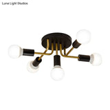 Sleek Curved Arm Semi Flush Mount Ceiling Light With 5 Metal Lights In Black/Gold