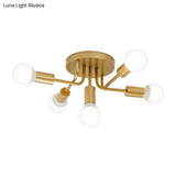 Sleek Curved Arm Semi Flush Mount Ceiling Light With 5 Metal Lights In Black/Gold