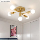Sleek Curved Arm Semi Flush Mount Ceiling Light With 5 Metal Lights In Black/Gold