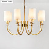 Sleek Cylinder Fabric Chandelier In Brass - Minimalist Living Room Pendant Fixture