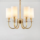 Sleek Cylinder Fabric Chandelier In Brass - Minimalist Living Room Pendant Fixture 6 /