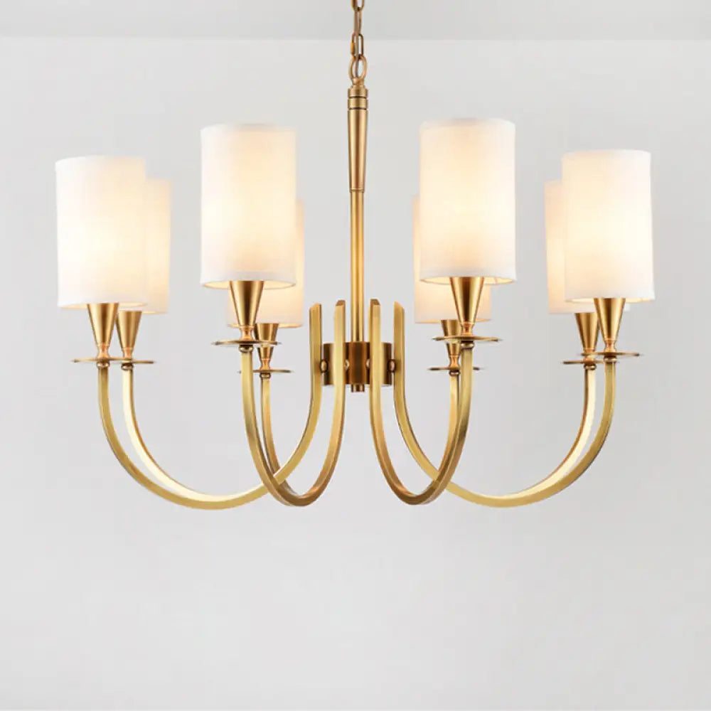 Sleek Cylinder Fabric Chandelier In Brass - Minimalist Living Room Pendant Fixture 8 /