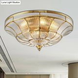 Sleek Dome Flushmount Lighting: Clear Ribbed Glass Ceiling Flush Mount In Brass For Living Room -