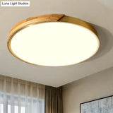 Sleek Drum Ceiling Light With Led Wood Flush Mount White/Warm 12’/16’ Width