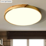 Sleek Drum Ceiling Light With Led Wood Flush Mount White/Warm 12’/16’ Width