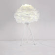 Sleek Feathered Bedside Lamp: Minimalistic Spherical Night Light With Tripod White