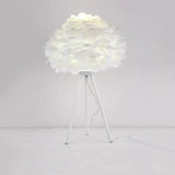 Sleek Feathered Bedside Lamp: Minimalistic Spherical Night Light With Tripod White