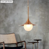 Sleek Flared Pendant Light With Orb Milk Glass Insert - Ideal For Single Living Room