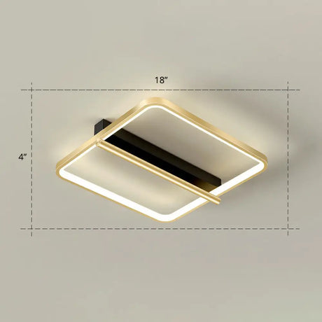 Sleek Geometrical Flush Ceiling Light In Black - Gold Finish - Simplicity Acrylic Flushmount For