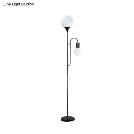 Sleek Glass Ball Standing Lamp: Modern 2-Head Bedroom Reading Light With Curved Arm In Black/White
