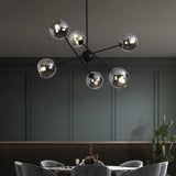 Sleek Glass Dining Chandelier - Minimalistic Ball Pendant Ceiling Light 6 / Black Smoke Grey