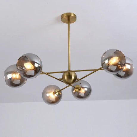 Sleek Glass Dining Chandelier - Minimalistic Ball Pendant Ceiling Light 6 / Gold Smoke Grey