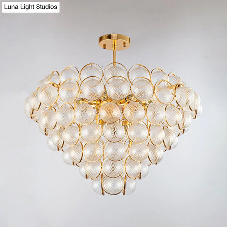 Sleek Gold Ceiling Light Fixture With Clear Ribbed Crystal Ball For Tapered Bedroom