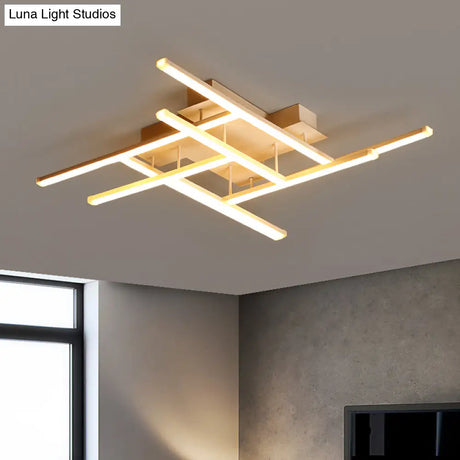 Sleek Gold Finish Led Semi Flush Mounted Ceiling Light With Criss-Cross Metal Detail