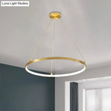 Sleek Gold Hoop Led Chandelier Pendant For Dining Room