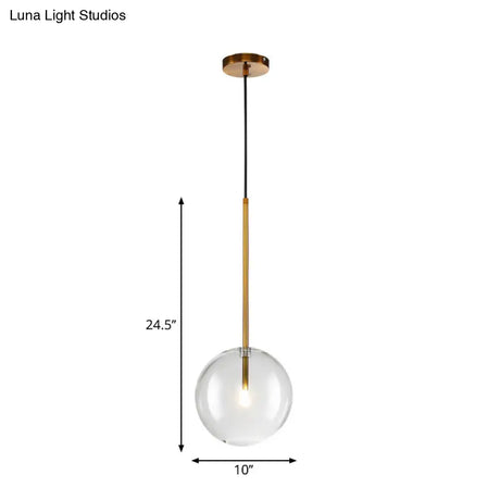 Sleek Gold Pendant Over Table: Clear Glass Globe Suspension Lighting (6/8/10 Wide)