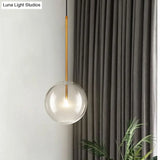 Sleek Gold Pendant Over Table: Clear Glass Globe Suspension Lighting (6/8/10 Wide)