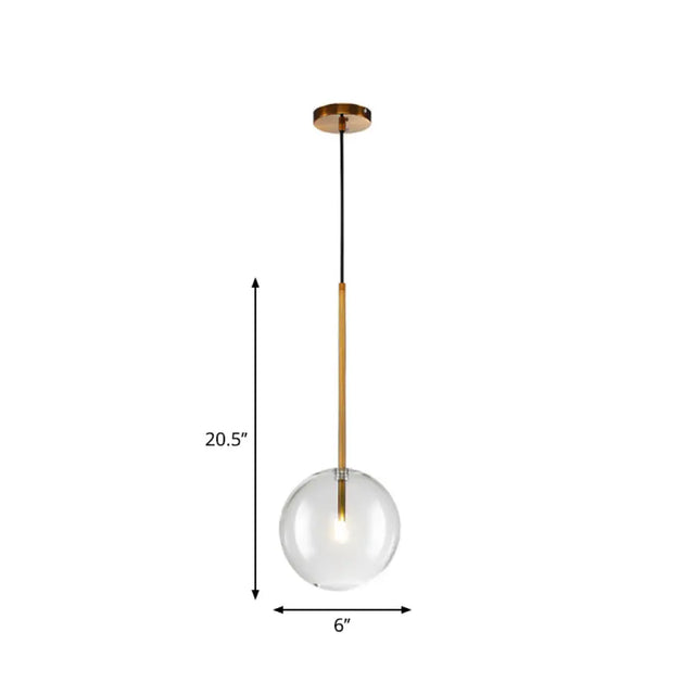 Sleek Gold Pendant Over Table: Clear Glass Globe Suspension Lighting (6/8/10 Wide)