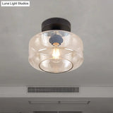 Sleek Industrial Drum Shade Semi Flush Light In Black With Clear/Amber Glass – Perfect For Foyer